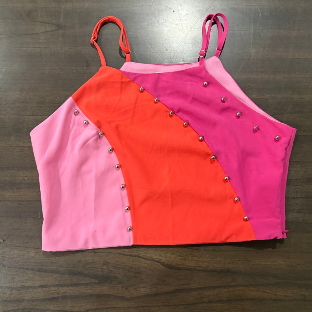 TCEC Pink and Orange Beaded Crop Top